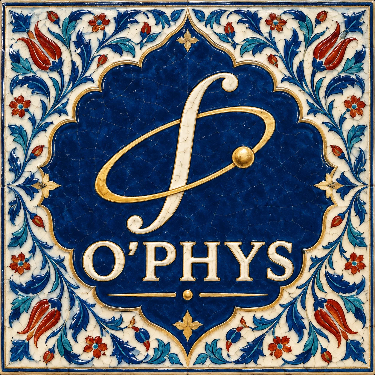 Carreau çini O’Phys, motifs floraux bleus et or